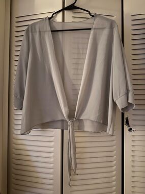 Light Gray Tie-Front Sheer Kimono Jacket